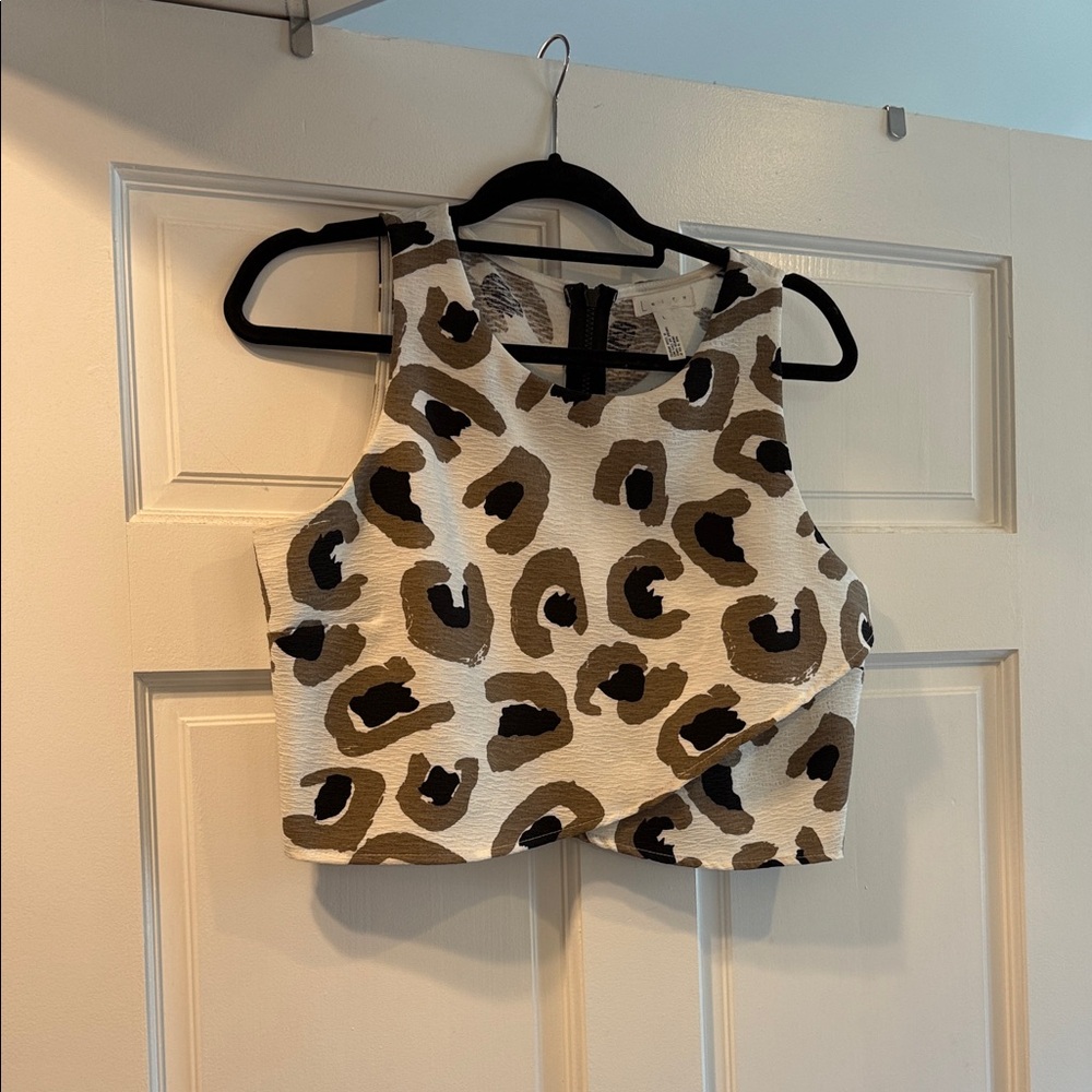 Leith Animal Print Crop Top - Black, Brown, Cream